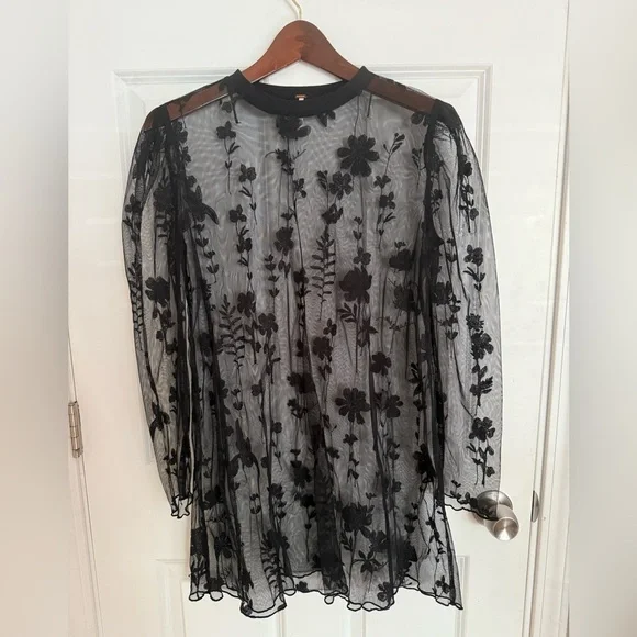 Free People Cecelia Sheer Mini Dress Black XS (Slip Not Included) - Picture 2 of 7